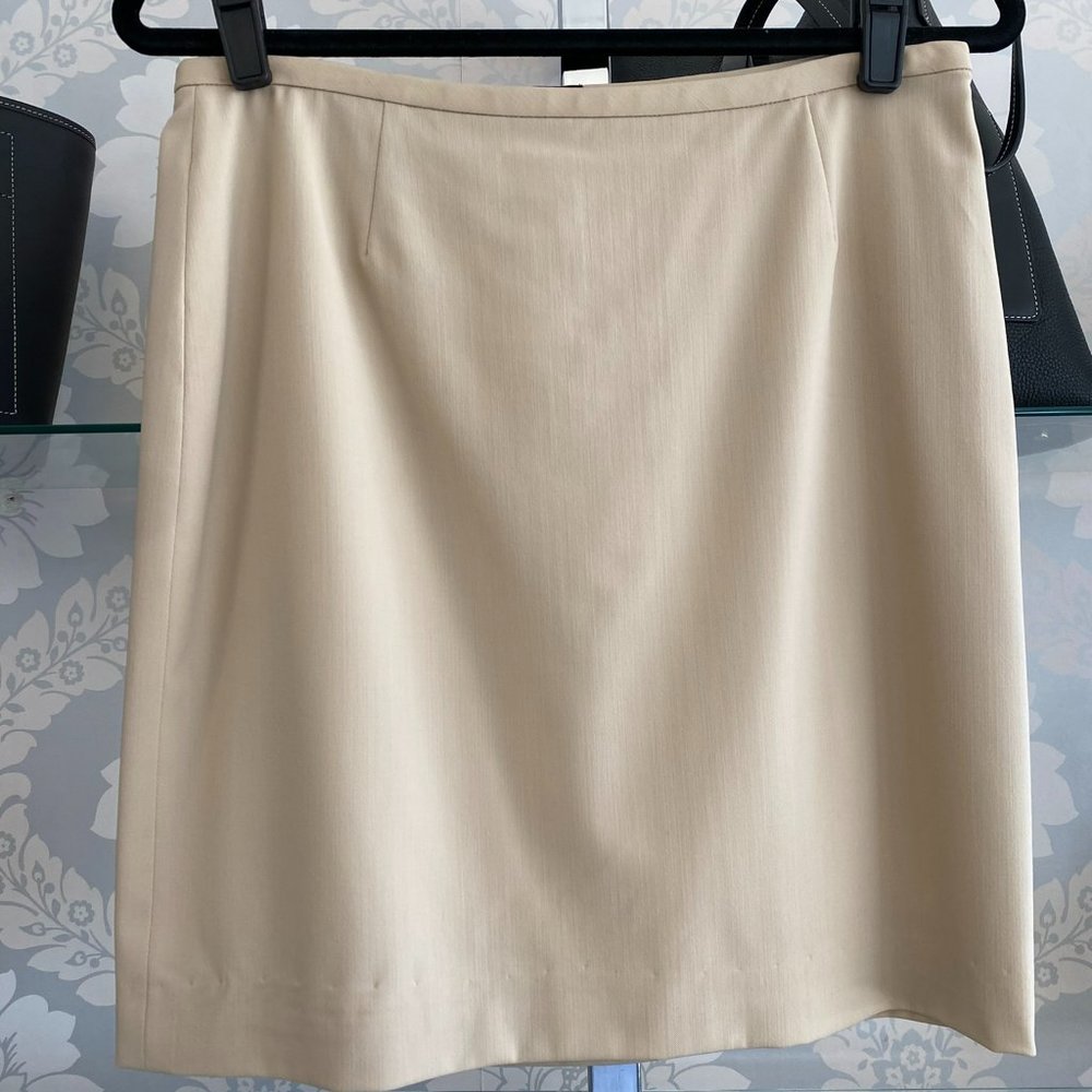 GIORGIO ARMANI Tan Wool Blend Straight Mini Skirt